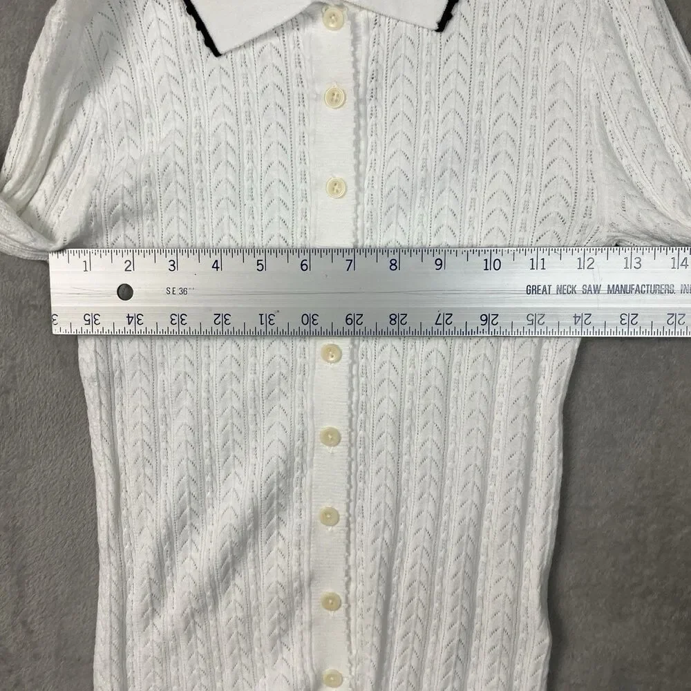 Madewell Cardigan Womens XXS White Ruffle Trim Pointelle Peter Pan Preppy NY455